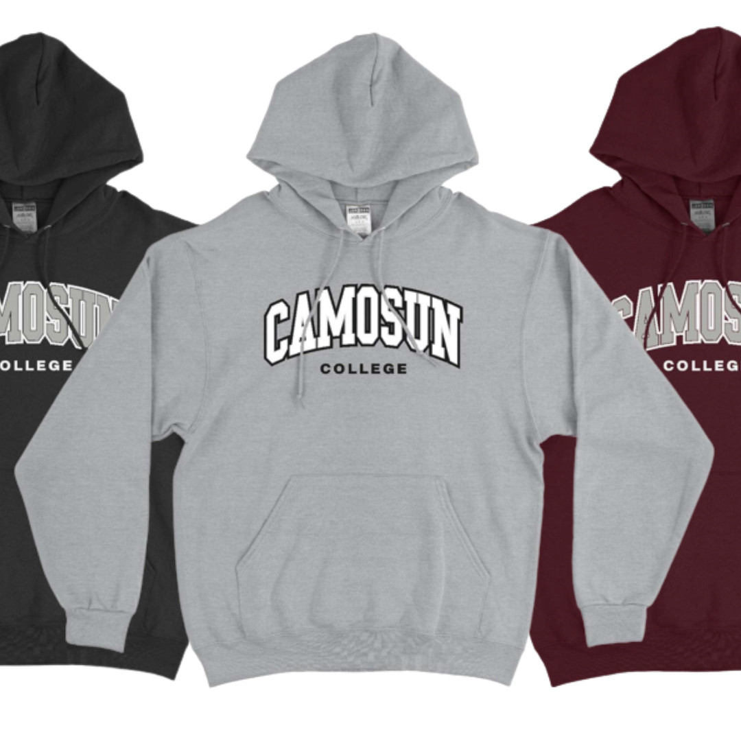 Dark grey, medium grey and maroon coloured hoodies with the words 鶹Լ stitched on the front.